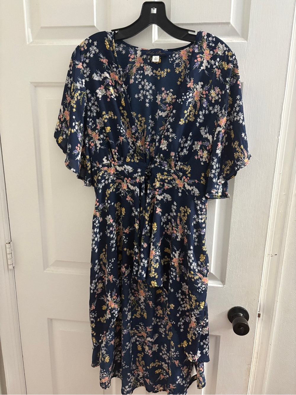 Blue Rain Navy Floral High-Low Dress with Tie Waist